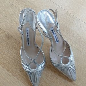 Manolo Blahnik silver slingback heels